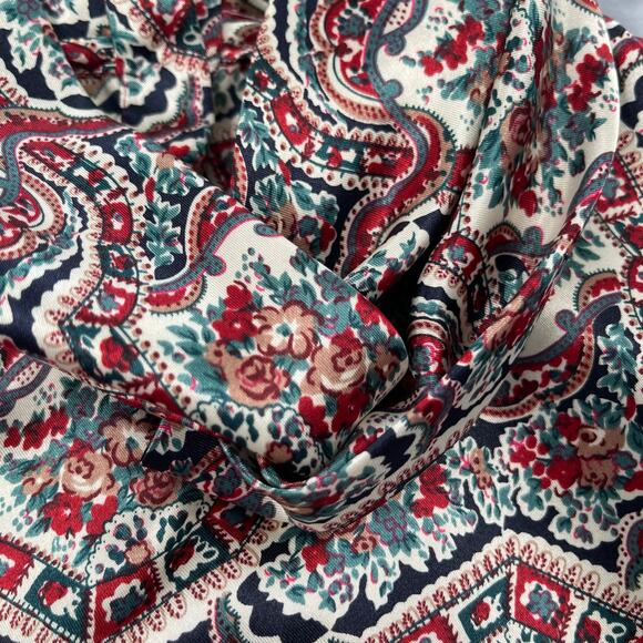 Vtg Jessica Lynn Blouse 8 Silky Polyester Red Green Floral Twisted Turtleneck - Picture 10 of 16